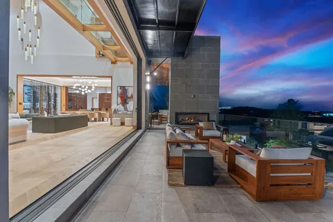 a outdoor space with lots of table and chairs