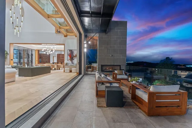 a outdoor space with lots of table and chairs