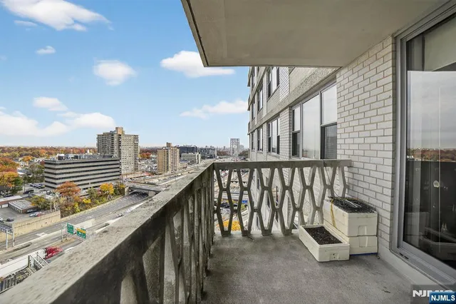 a balcony with street view