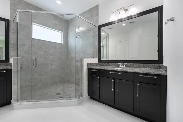 a view of a swimming pool and an outdoor space