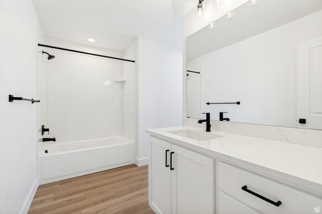 1351 Maple Circle Santaquin, UT 84655 - Photo 22 of 42 Bathroom featuring a white vanity with a light-toned countertop, an integrated rectangular sink, and matte black hardware