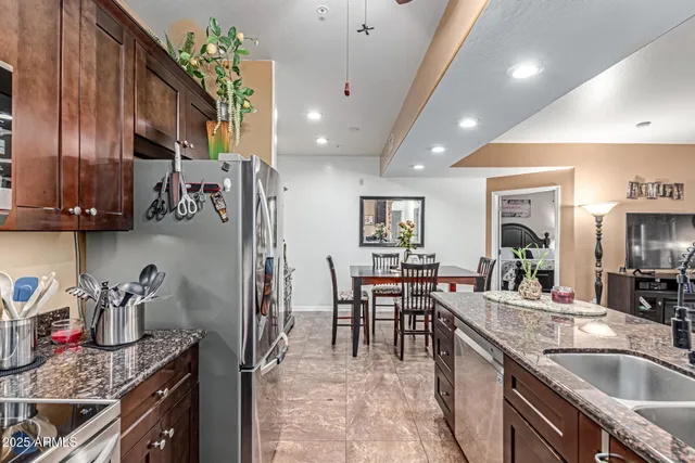 a kitchen with granite countertop lots of counter top space