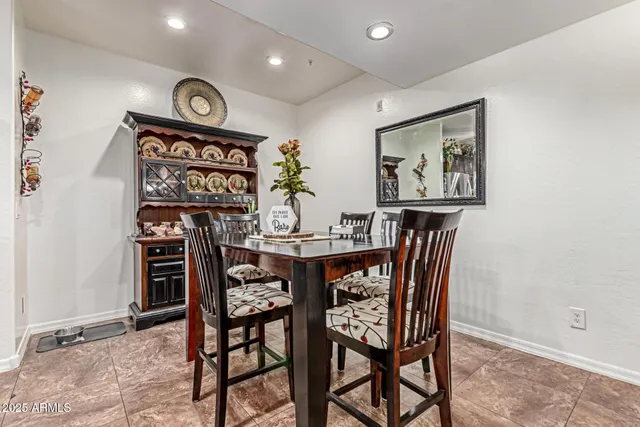 a view of a dining area with furniture