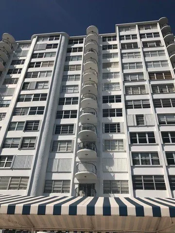 a front view of a tall building