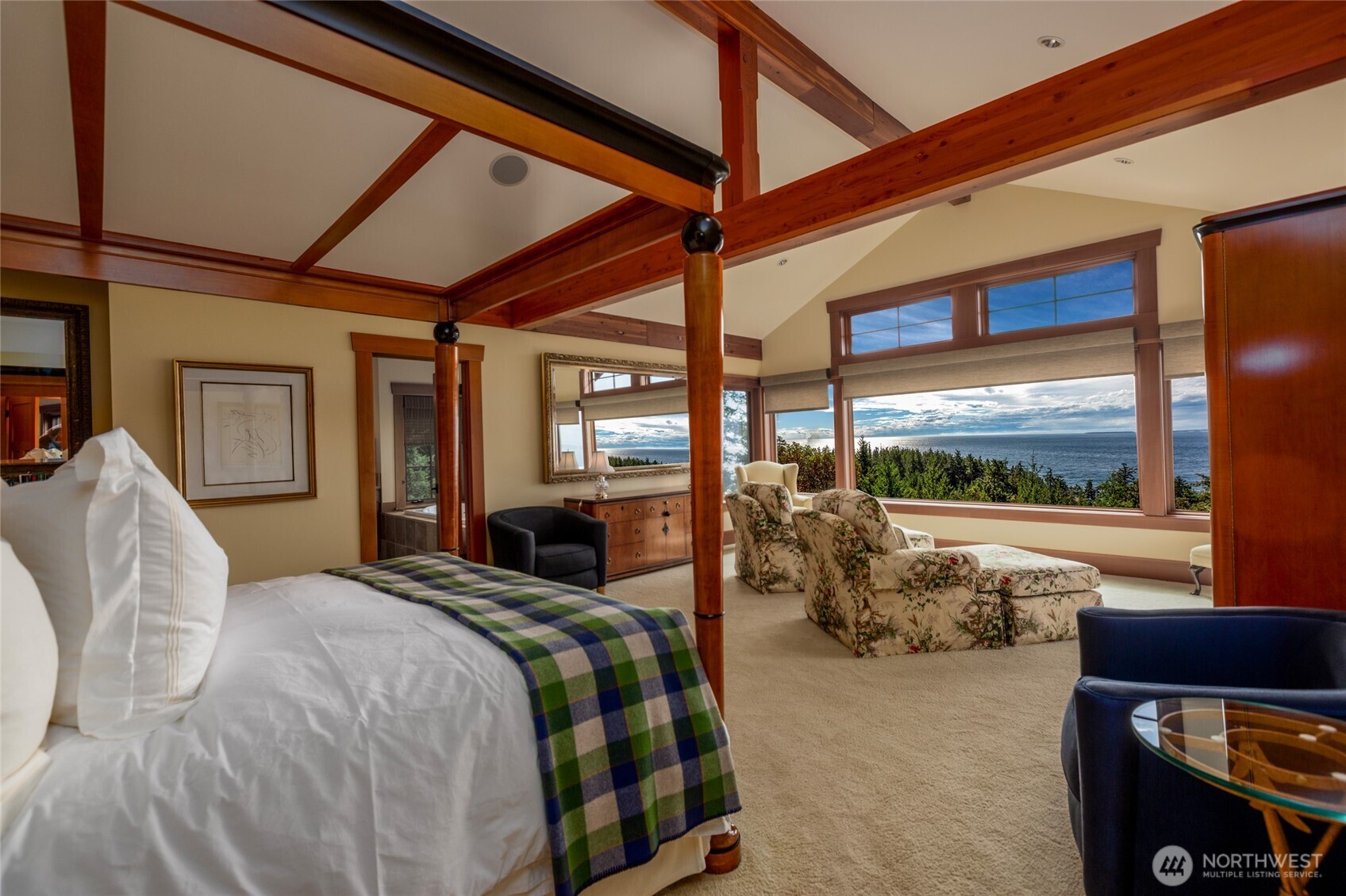 260 West Side Road Friday Harbor, WA 98250 - Photo 16 of 40 a bedroom with a bed and large window with balcony view