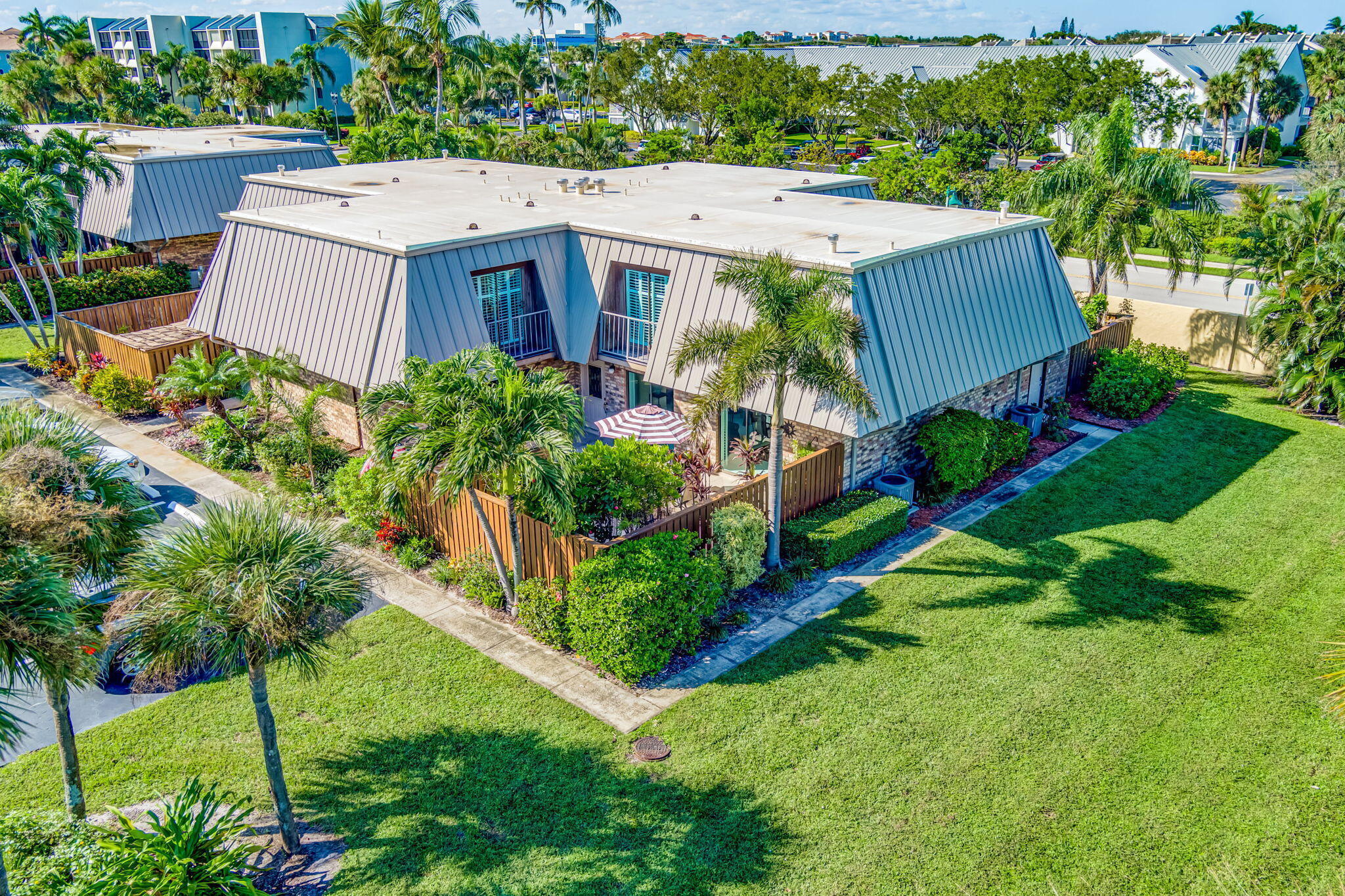a aerial view of a house and garden