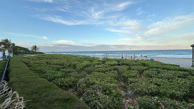 a view of a big house with a big yard and potted plants