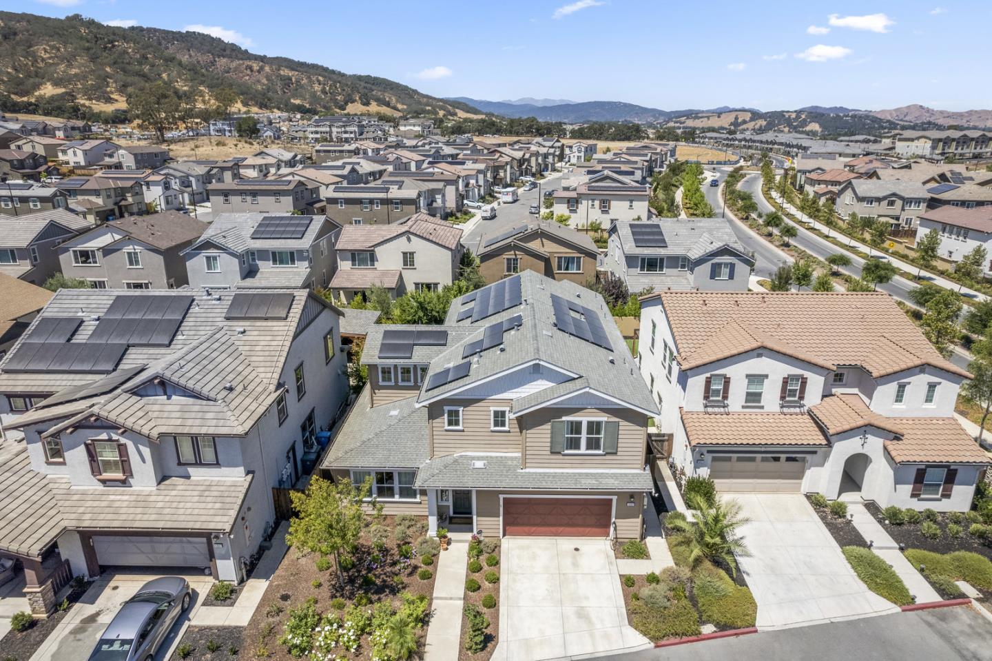 an aerial view of a residential houses