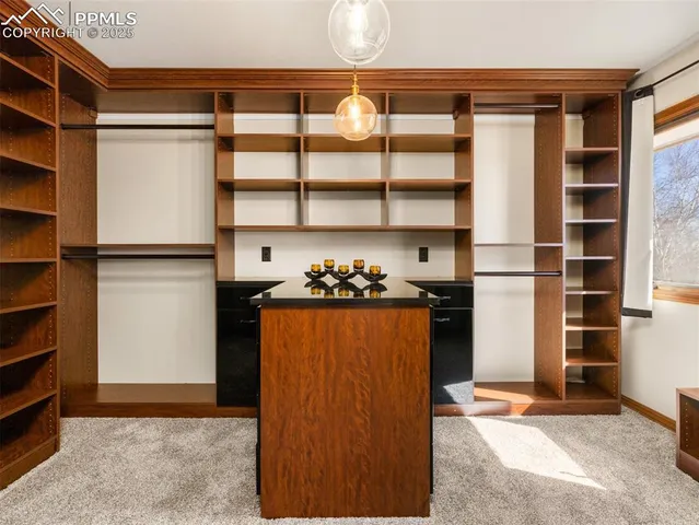 a view of walk in closet with empty racks
