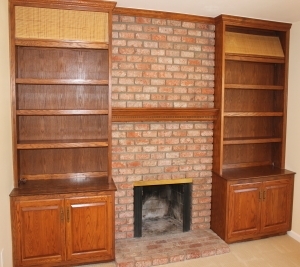 1451 Brook Road San Marcos, CA 92069 - Photo 7 of 24 Close-up view of the brick fireplace and built-in bookcases.