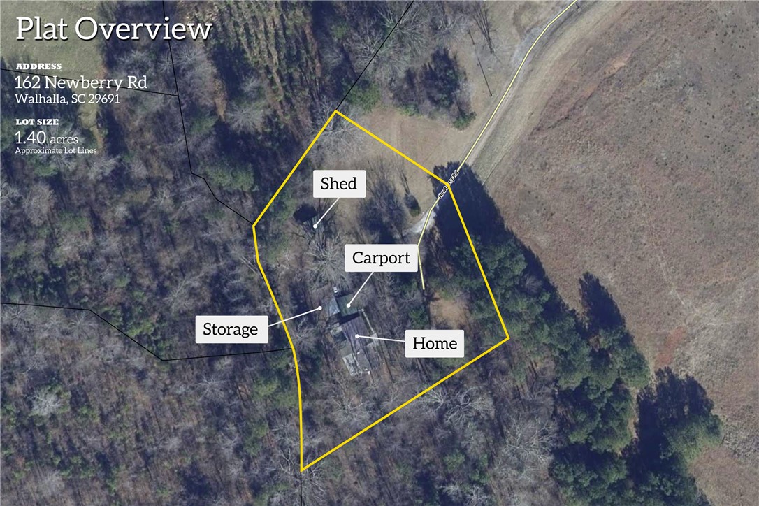 162 Newberry Road Walhalla, SC 29691 - Photo 37 of 50 An aerial view showcases the property's generous acreage, featuring a primary residence, carport, and additional storage structures.