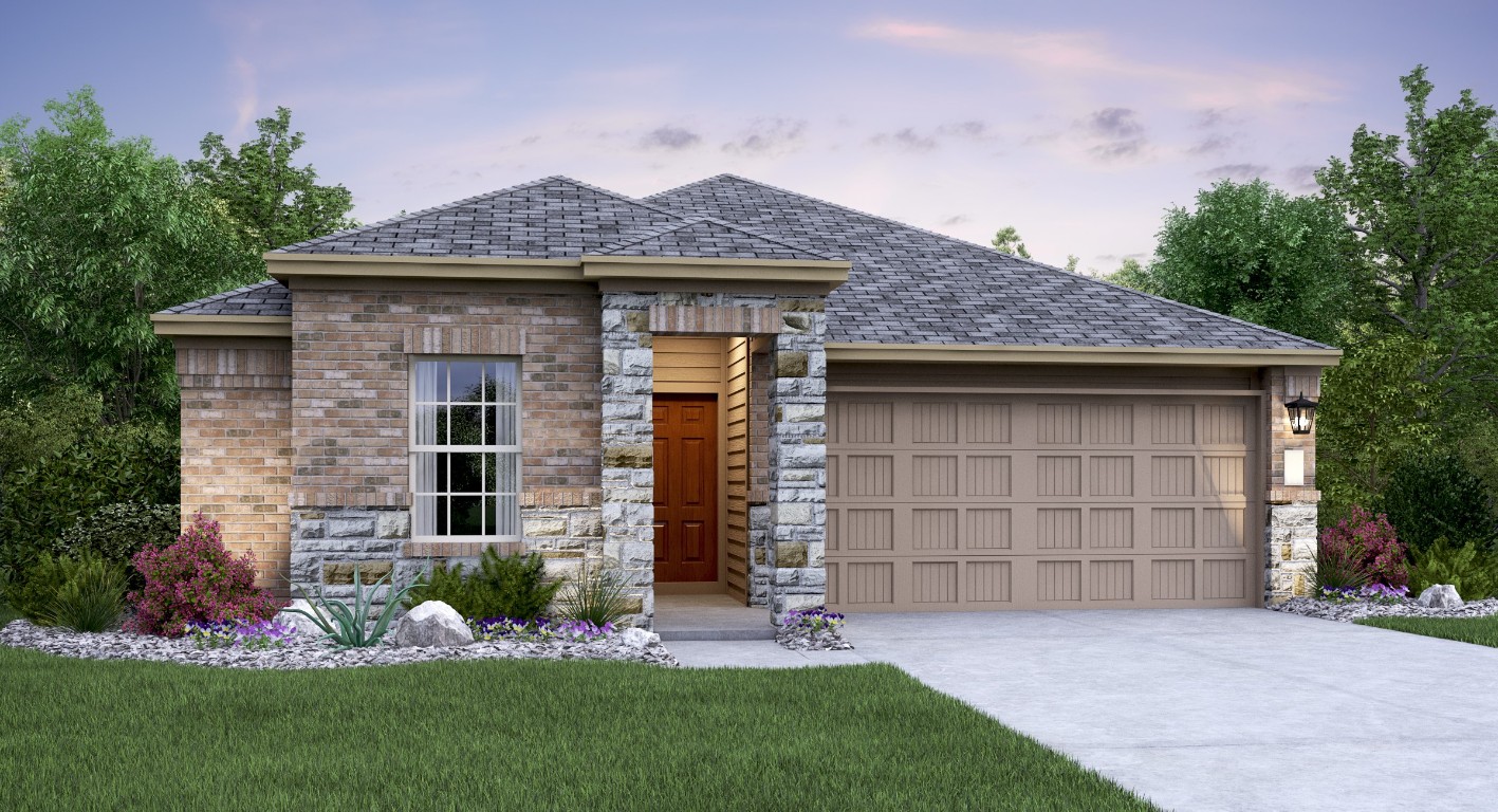 a front view of a house with a garden and plants