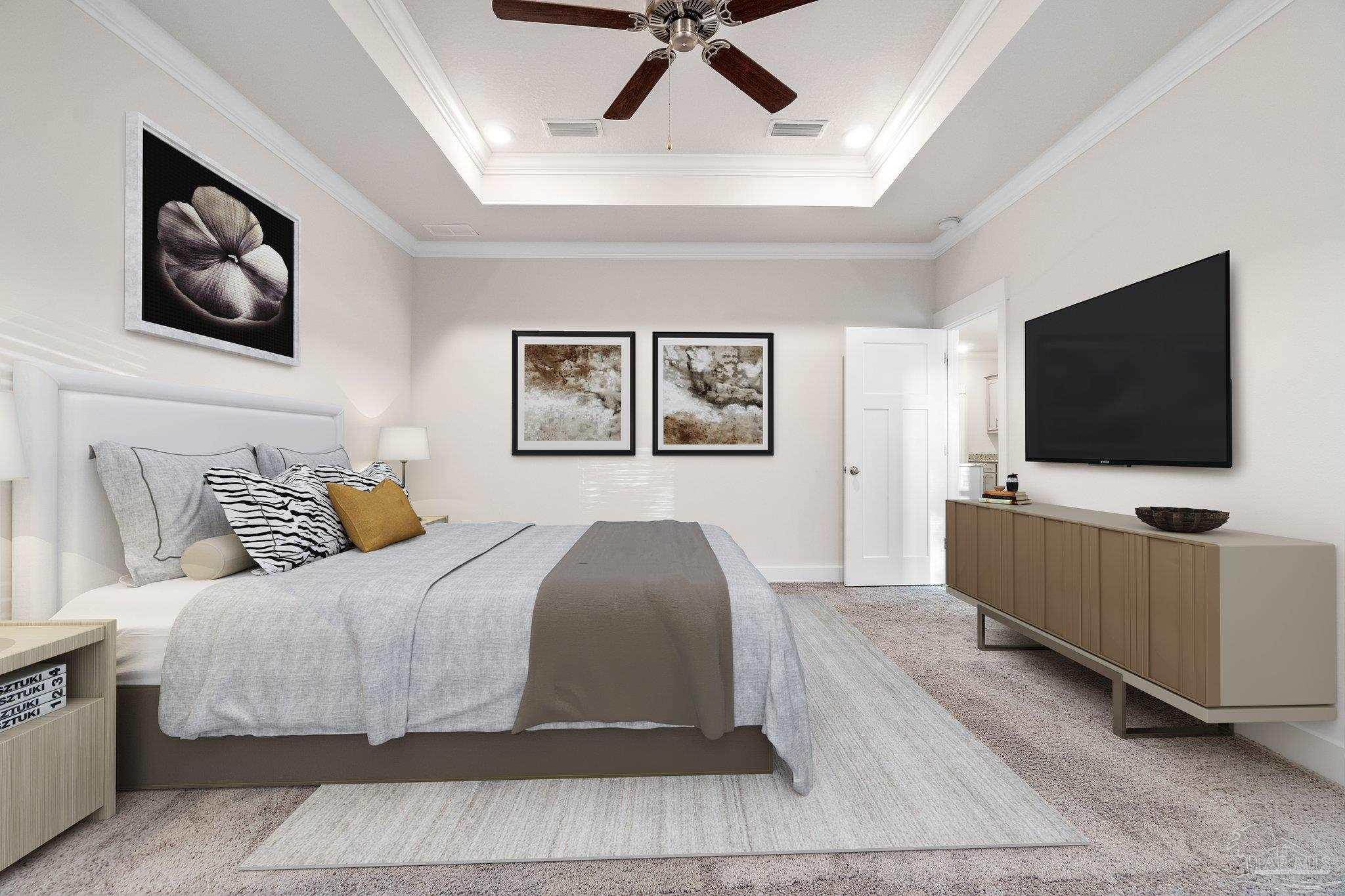 4527 Jude Way Pace, FL 32571 - Photo 20 of 38 a bedroom with a bed and a flat screen tv