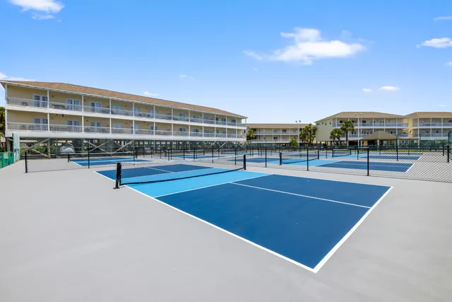 a view of a city with lawn chairs