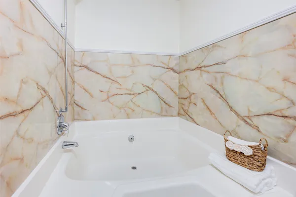 a bathroom with a bathtub