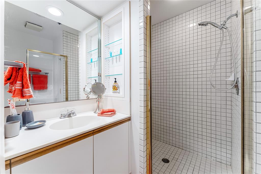 615 Dream Island Road, Unit 202 Longboat Key, FL 34228 - Photo 30 of 66 a bathroom with a sink and a shower