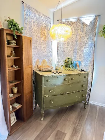 a room with cabinets and window