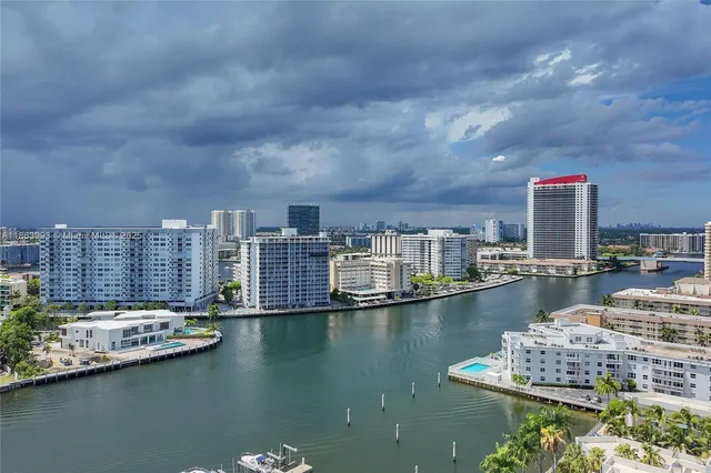 a view of a city with tall buildings