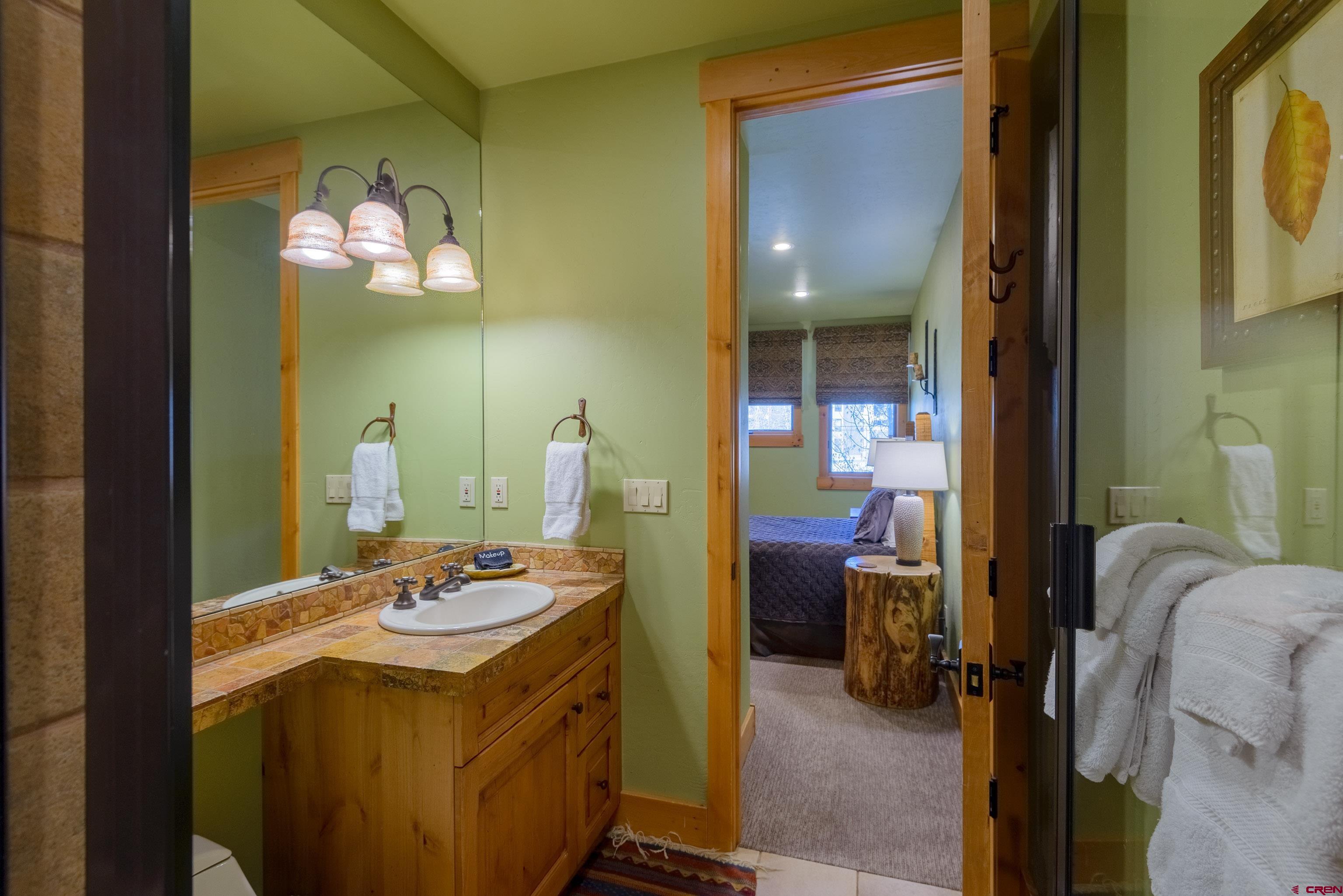 16 Snowmass Road, Unit 7 Crested Butte, CO 81225 - Photo 16 of 37 a bathroom with a sink mirror and a light fixture