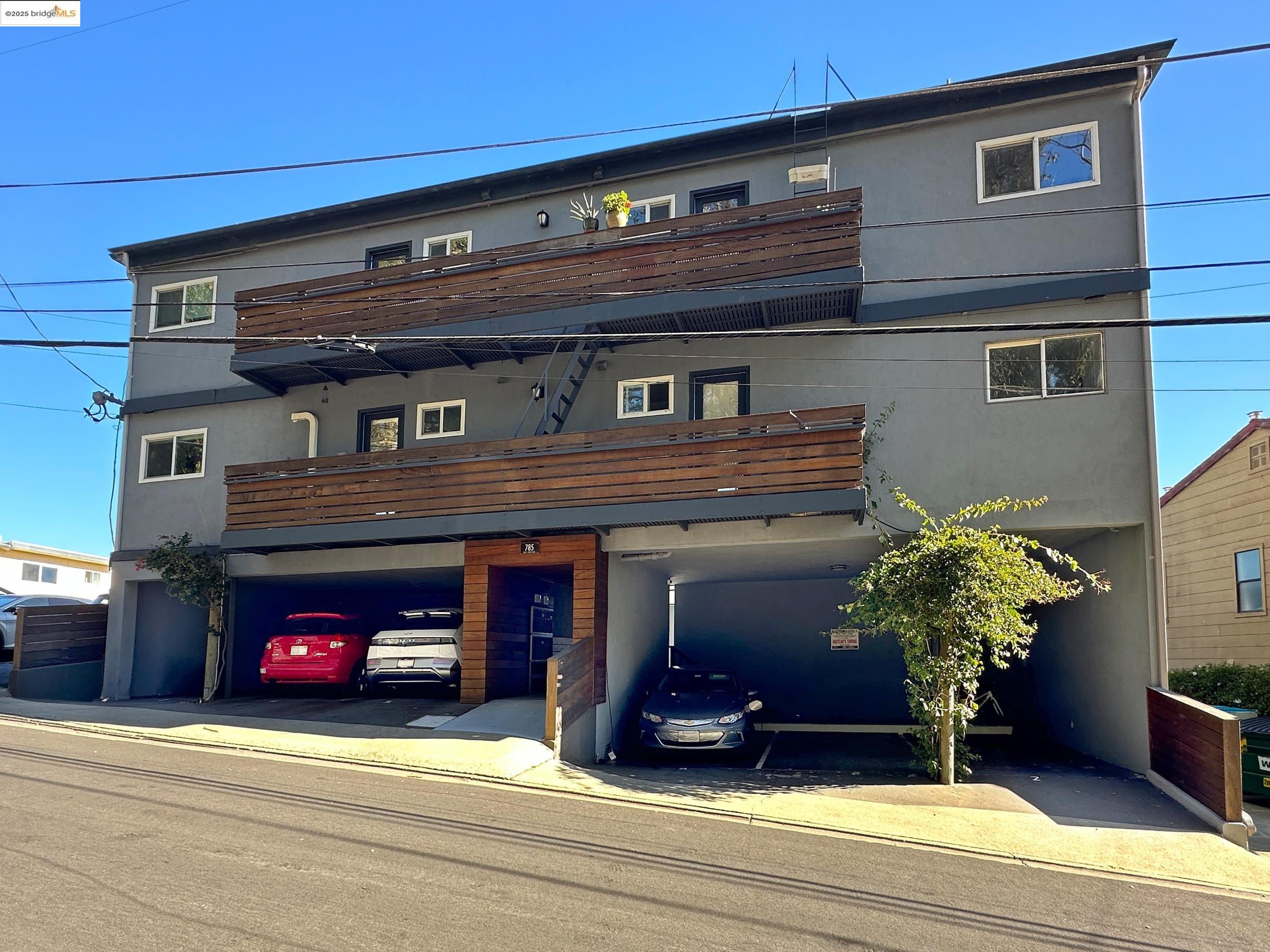 a view of a car park in front of a building
