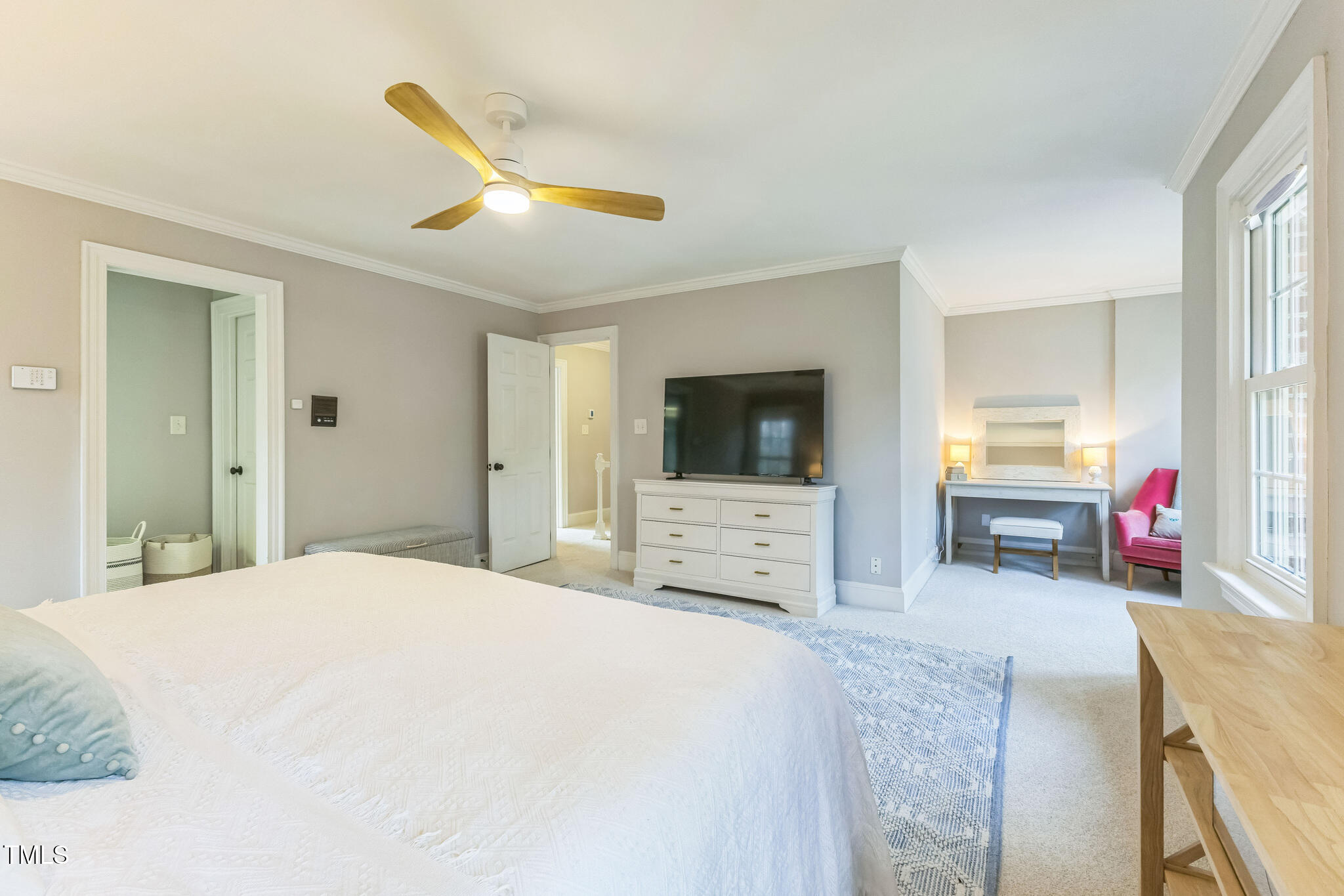 1708 Pendelton Drive Raleigh, NC 27614 - Photo 21 of 54 a bedroom with a bed and a flat screen tv