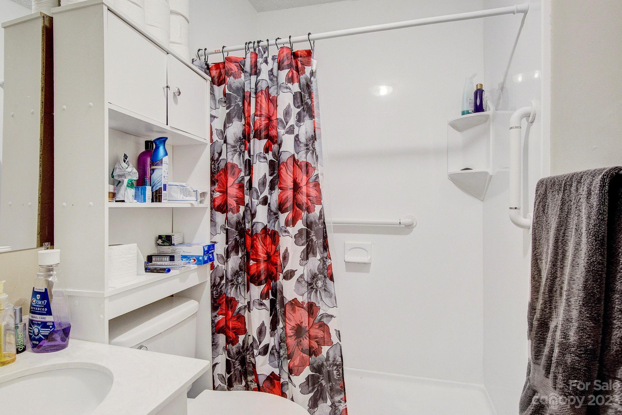 300 Newsome Road Salisbury, NC 28146 - Photo 14 of 27 a bathroom with a sink and a shower curtain