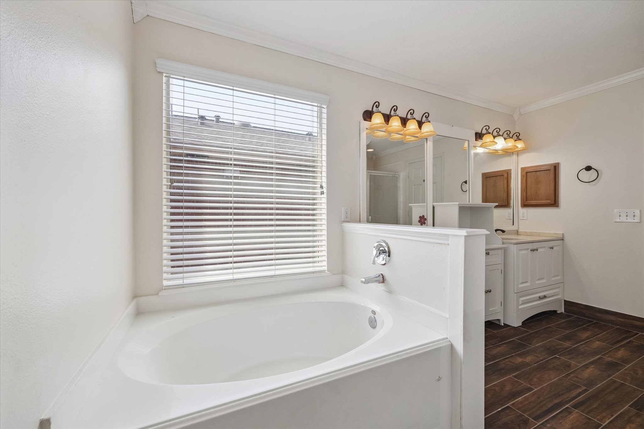 17610 Prospect Meadows Drive Houston, TX 77095 - Photo 17 of 33 a bathroom with a bathtub sink and mirror