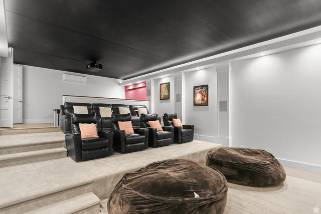 1354 South 800 East Mapleton, UT 84664 - Photo 94 of 129 Home theater room featuring light colored carpet and a mini split for heating / cooling