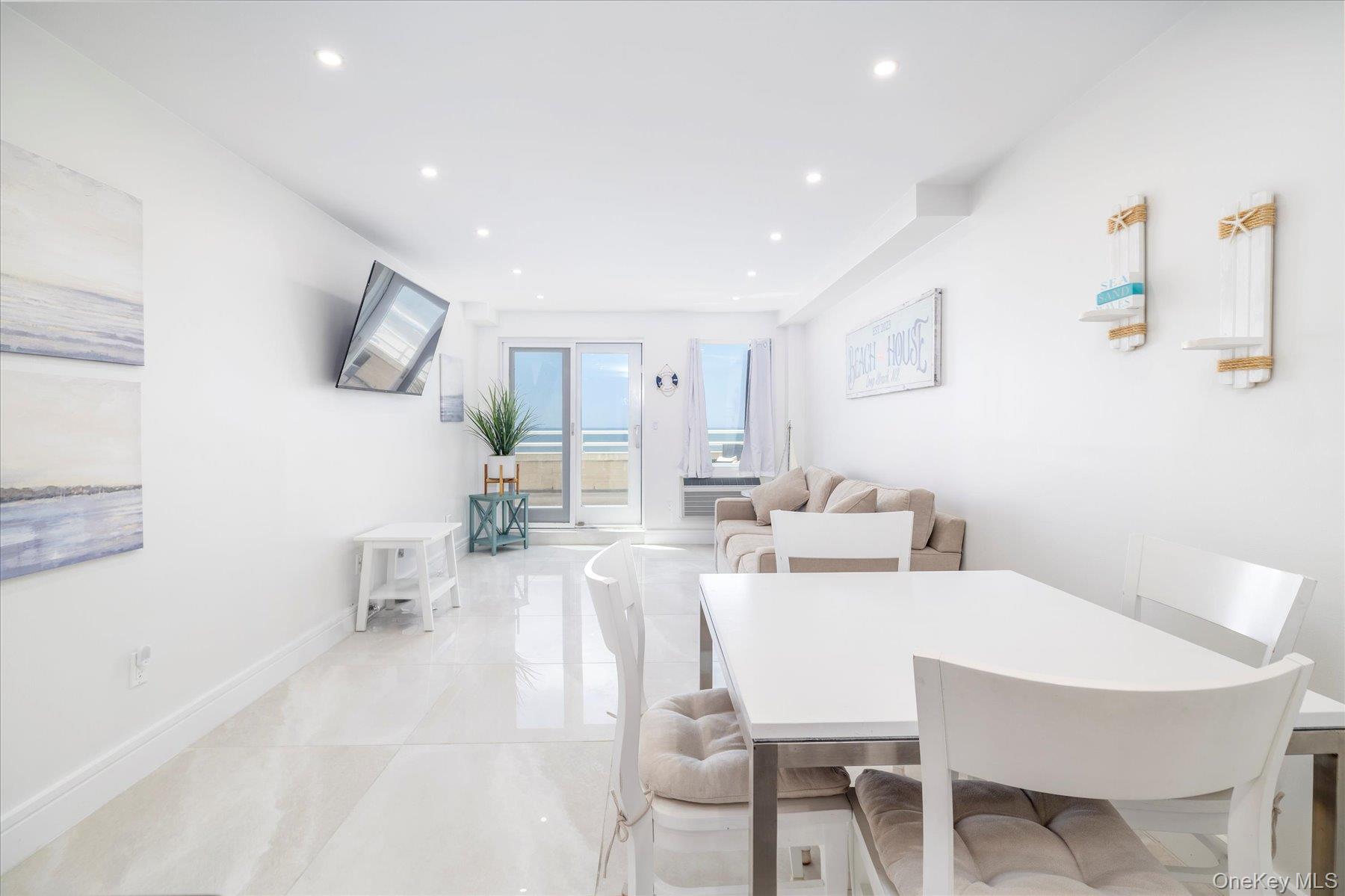 Dining area with recessed lighting