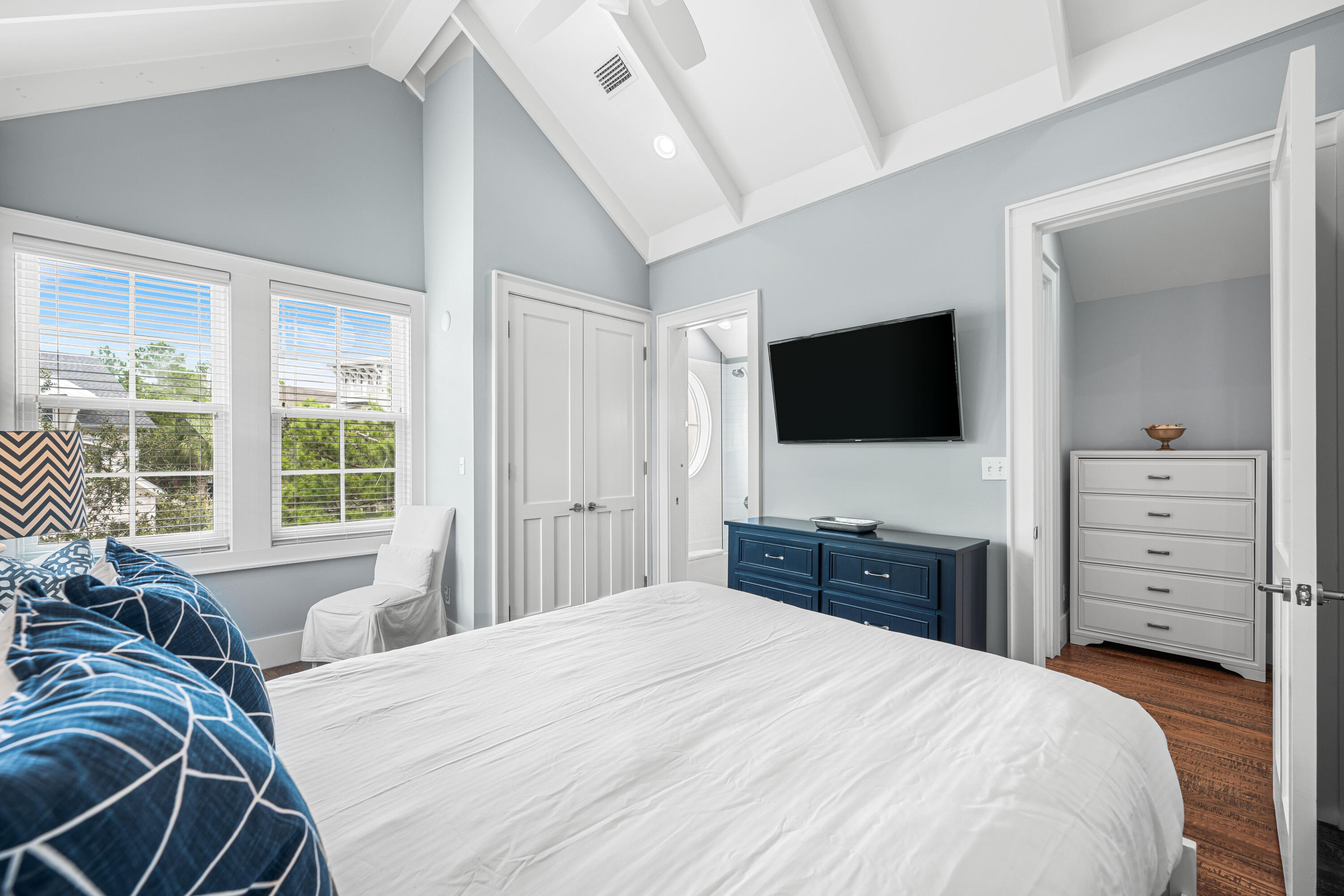 34 North Watch Tower Lane Inlet Beach, FL 32461 - Photo 45 of 90 a bedroom with a bed and a flat screen tv