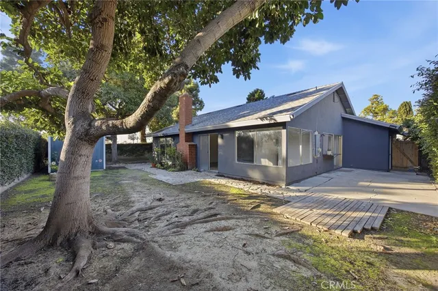 a view of backyard with large tree