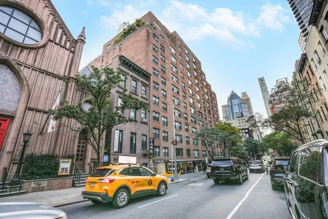 a view of a building with a patio