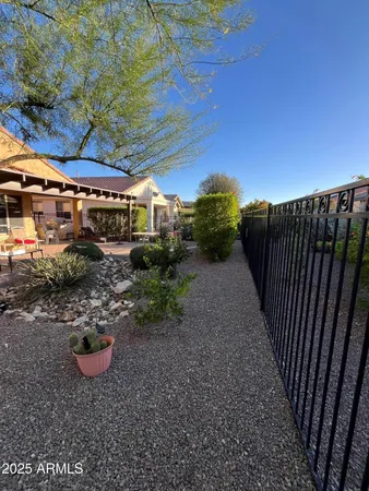 a view of a backyard with large tree
