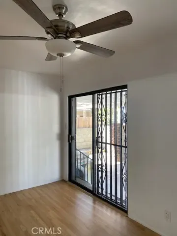 a view of a room with windows