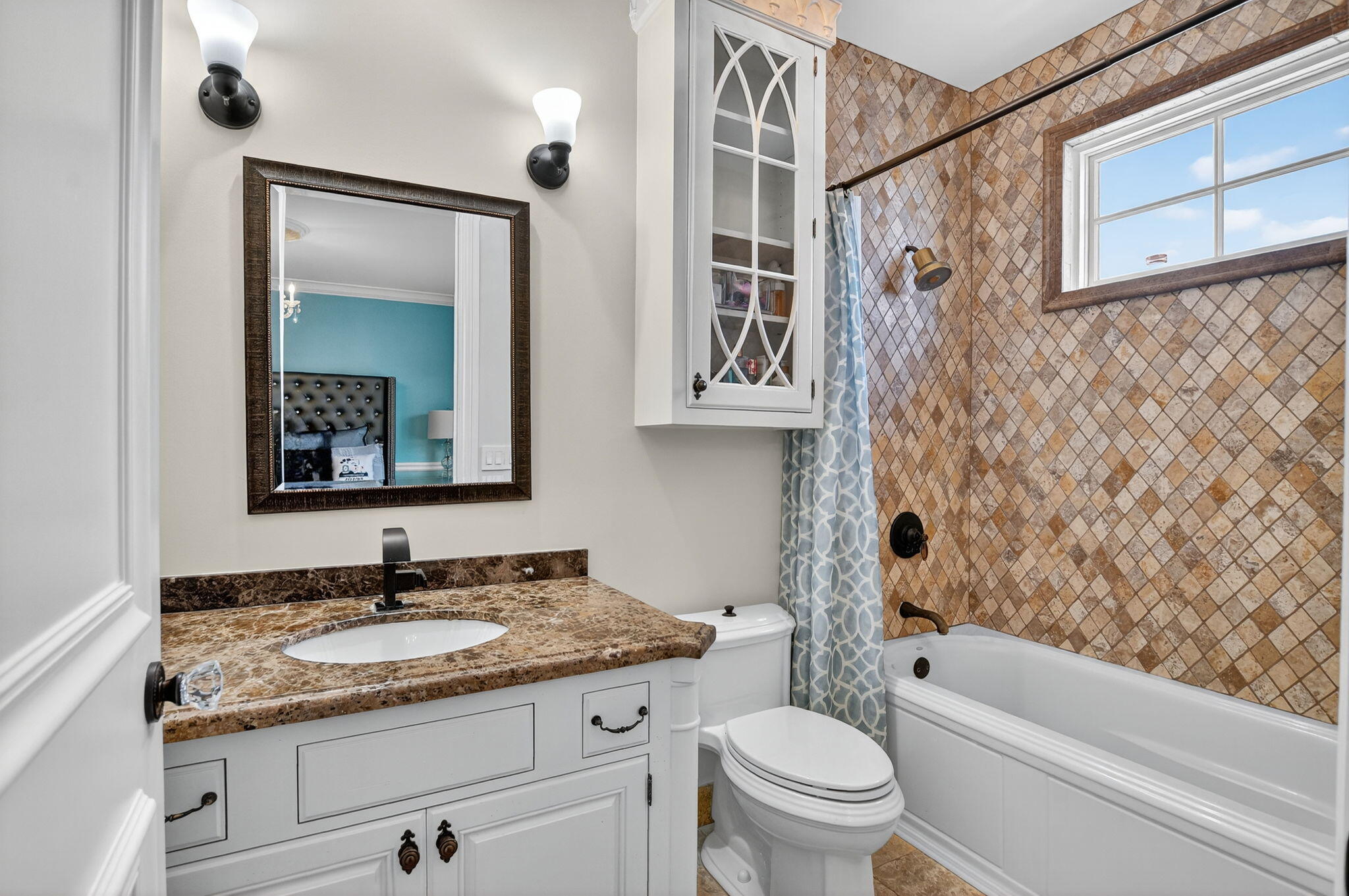 377 East Coconut Palm Road Boca Raton, FL 33432 - Photo 72 of 113 a bathroom with a granite countertop sink toilet and shower