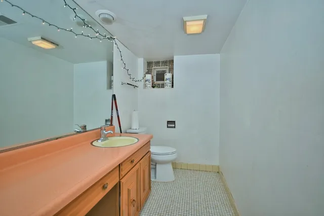 a bathroom with a sink a toilet and a shower