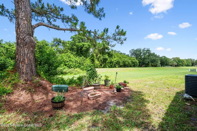 a backyard of a house with lots of green space
