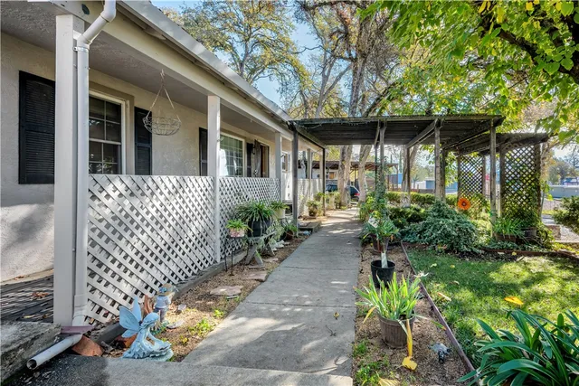 a couple of flower plants in front of house