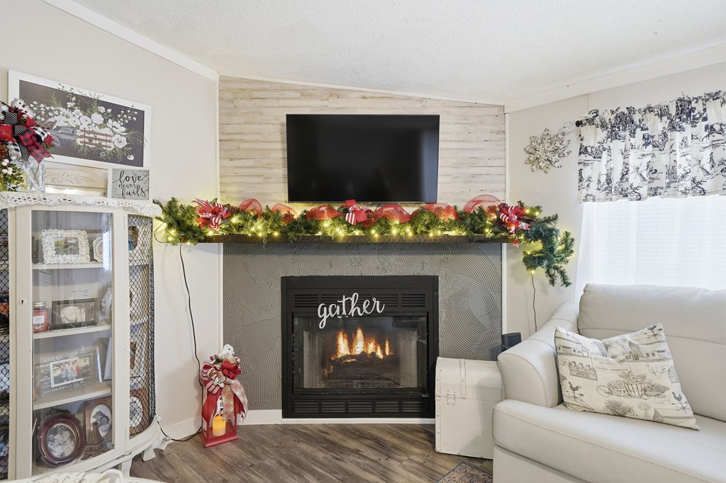 194 Burgess Road Ellijay, GA 30540 - Photo 3 of 32 a living room with a fireplace furniture and a flat screen tv