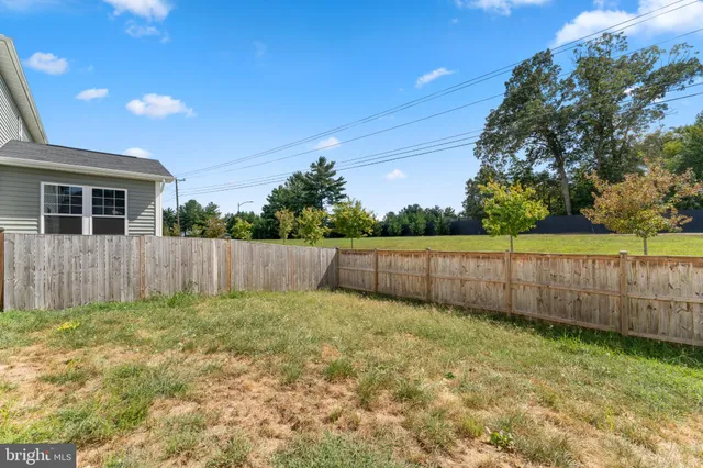 a view of a backyard with a potted plants and wooden fence