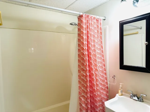 a bathroom with a bathtub
