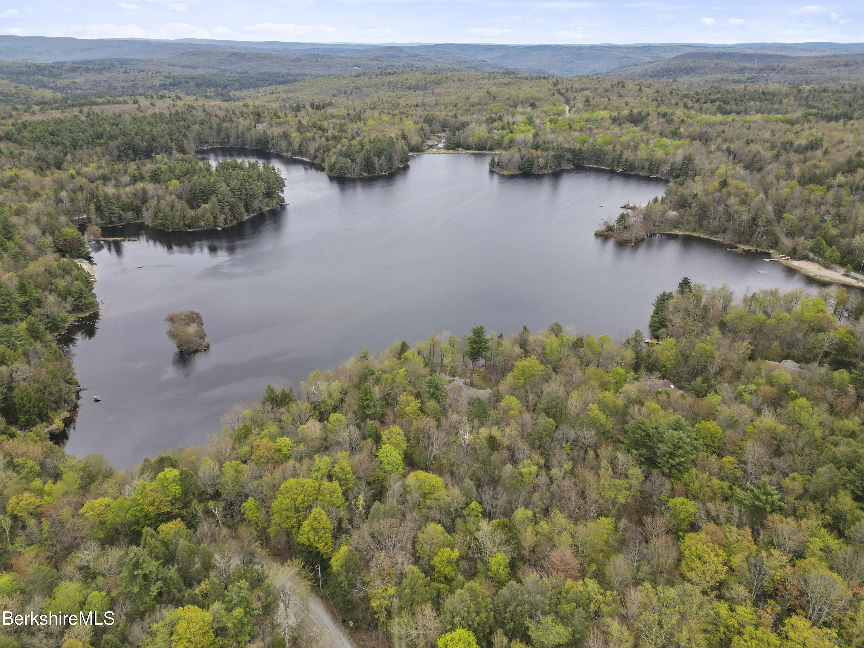 422 Bonny Rigg Hill Road Becket, MA 01223 - Photo 59 of 60 an aerial view of lake and residential houses with outdoor space