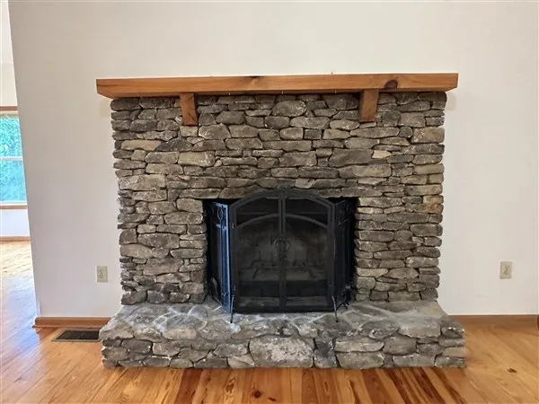 a closeup of a fireplace