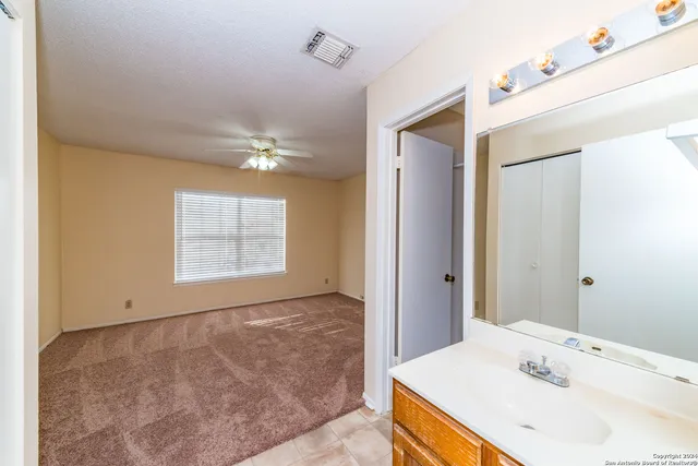 a bathroom with a sink a vanity and a mirror