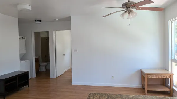 a view of a hallway with closet
