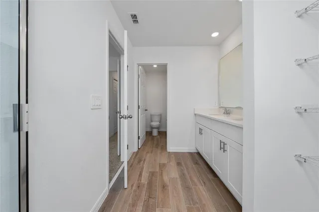 a view of a room with racks on the wall