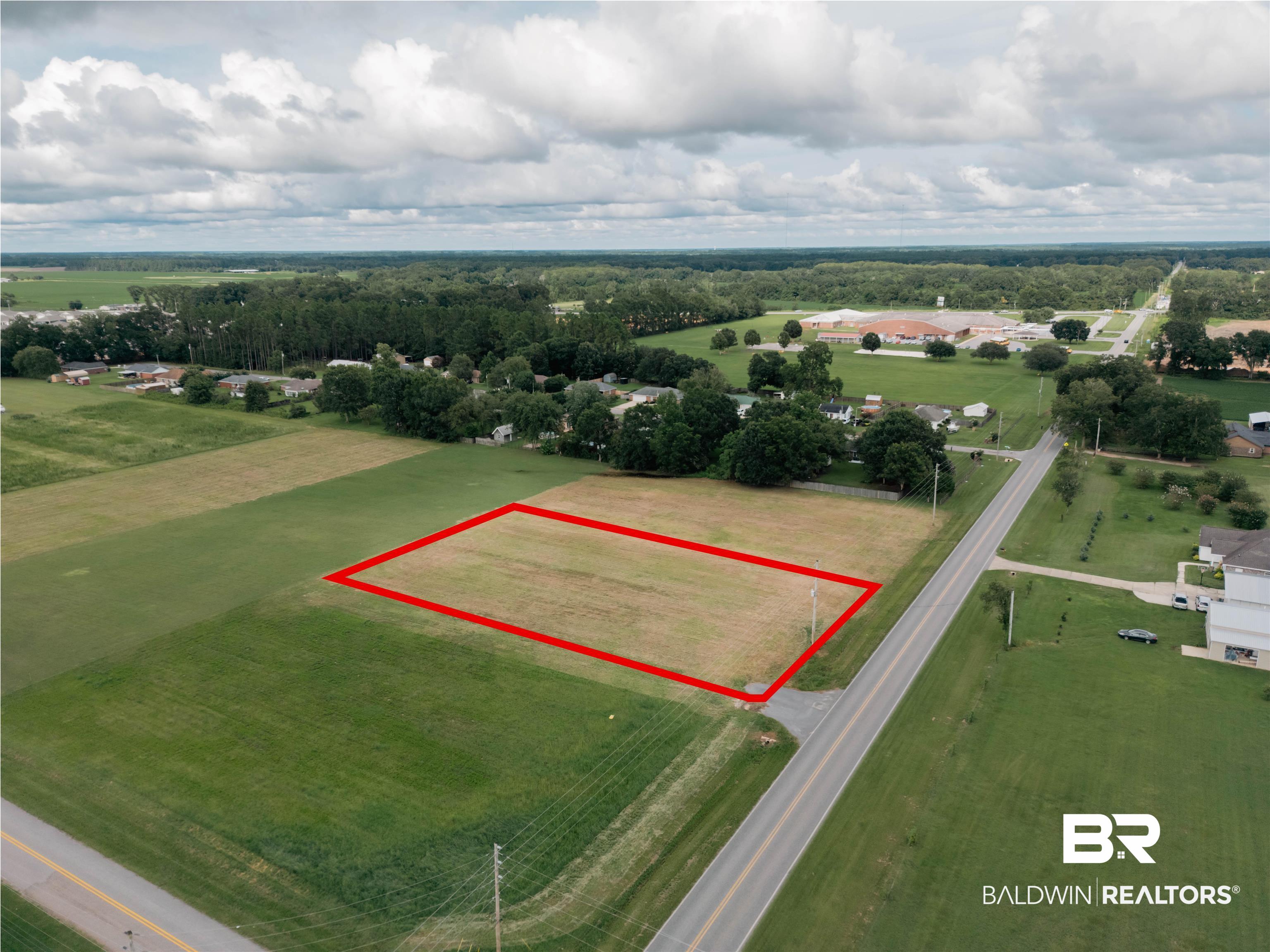17127 East Thompson Road Robertsdale, AL 36567 - Photo 8 of 20 Overview of rural landscape with property parcel outlined