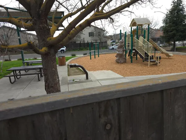 an outdoor space with seating