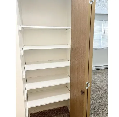 a view of walk in closet with empty racks
