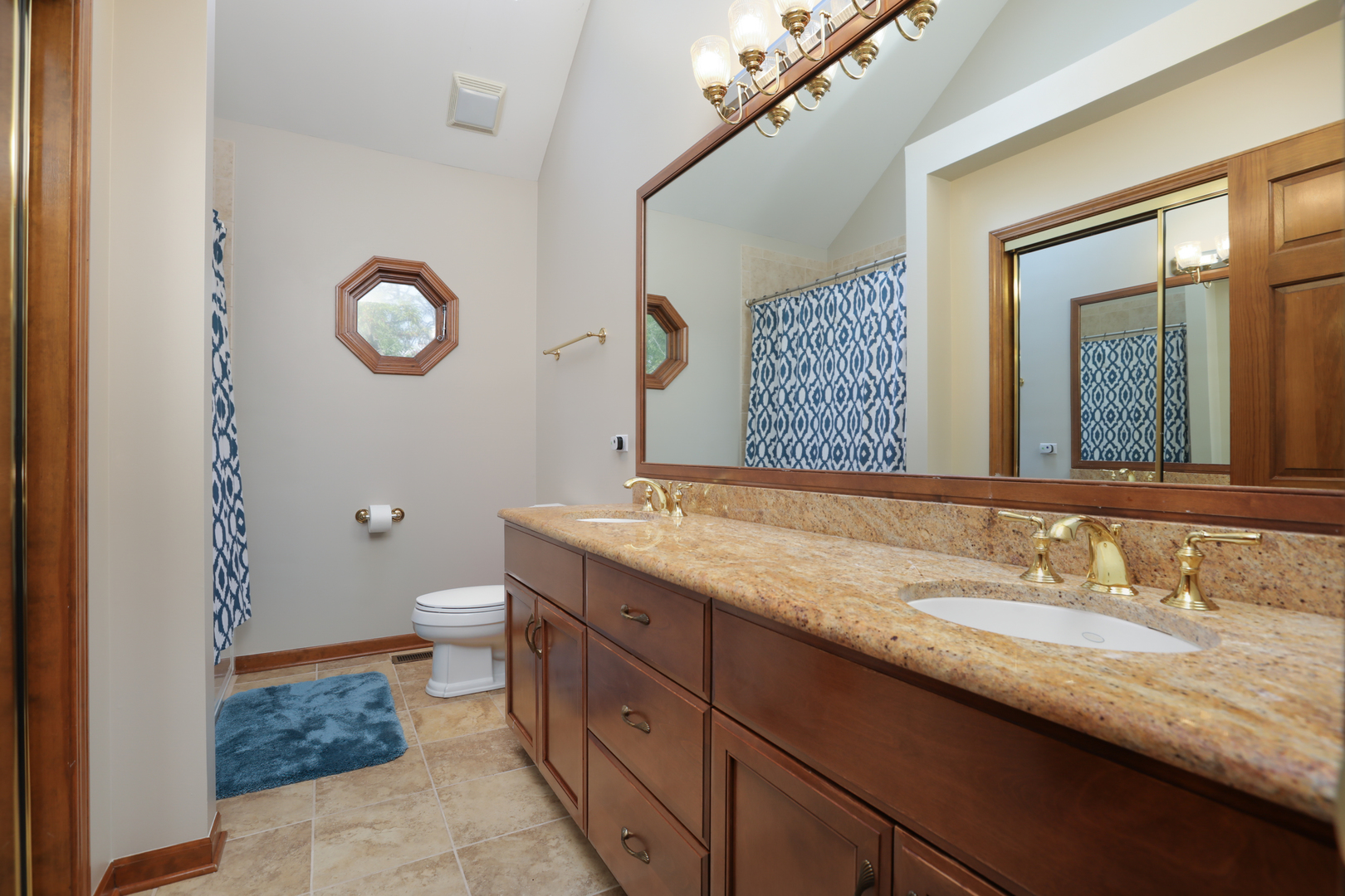 23W250 Hampton Circle Naperville, IL 60540 - Photo 33 of 42 a bathroom with a granite countertop sink a toilet and a mirror
